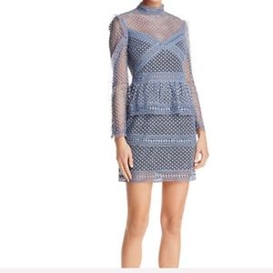 (Sz S) Aqua Long sleeve Lace Dress